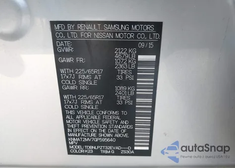 2016 Nissan Rogue S z USA, uszkodzony, nr VIN KNMAT2MV7GP595640